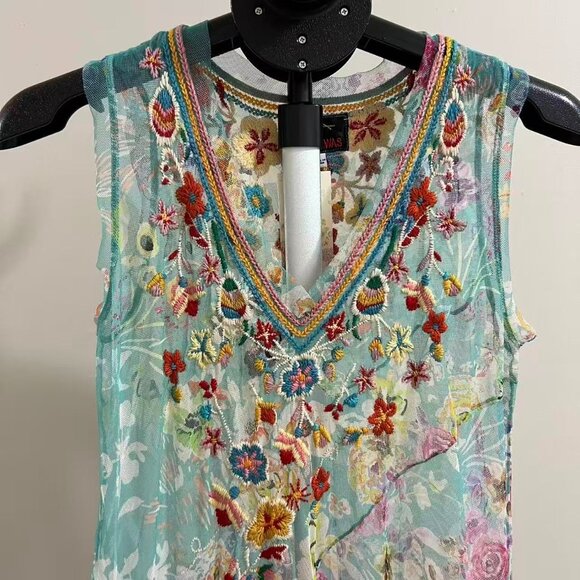 $458 NWT Johnny Was BIYA Forever Flower Floral Mesh Embroidered Maxi Dress S - Picture 3 of 16